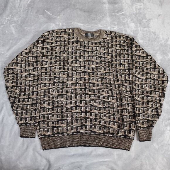 Vintage TSR Geometric Knit Sweater Mens Large Cotton Blend USA 90s